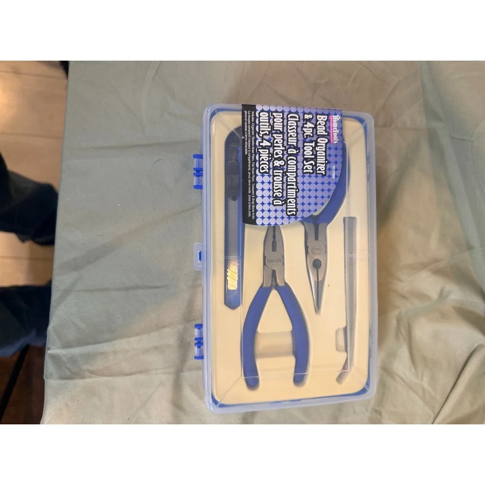 Hometool Bead Organizer 4pc Tool Set Jewelry Making Kit HT-158M Blue Pliers Case